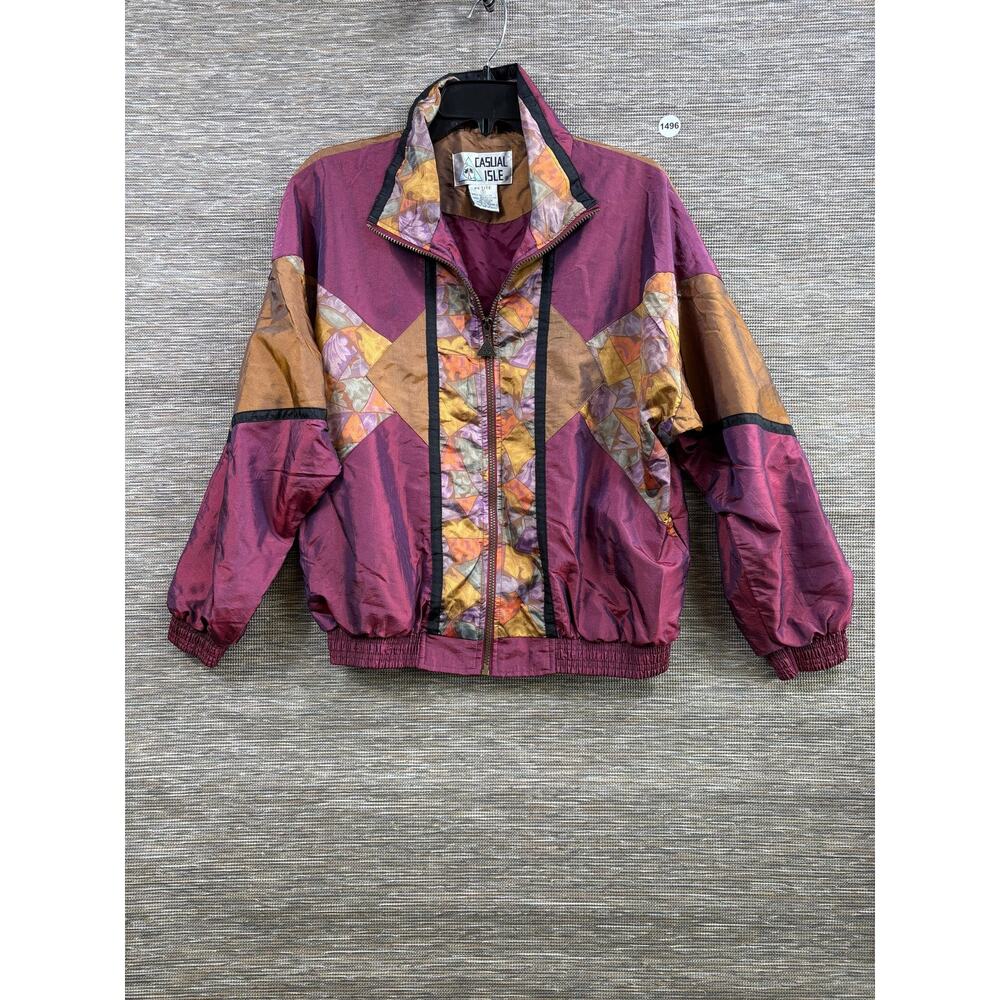 VTG Casual Isle Windbreaker Jacket Petite Womens Size S Multicolor Colorblock